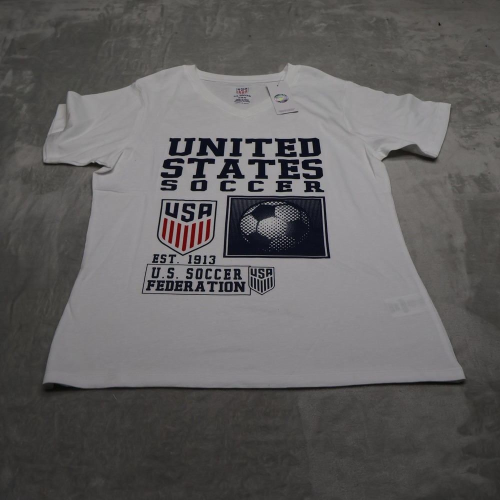 US Soccer Shirt Womens Medium White US Soccer Team V-Neck Football $19 NEW